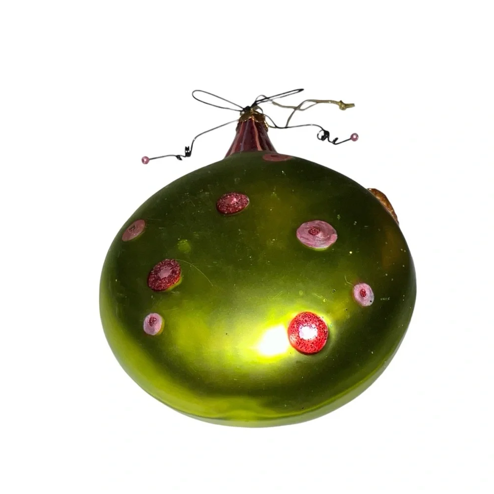 Blue Eye Moose w Eyelashes Polka Dot Glass Ornament‎ Green Brown Pink Red